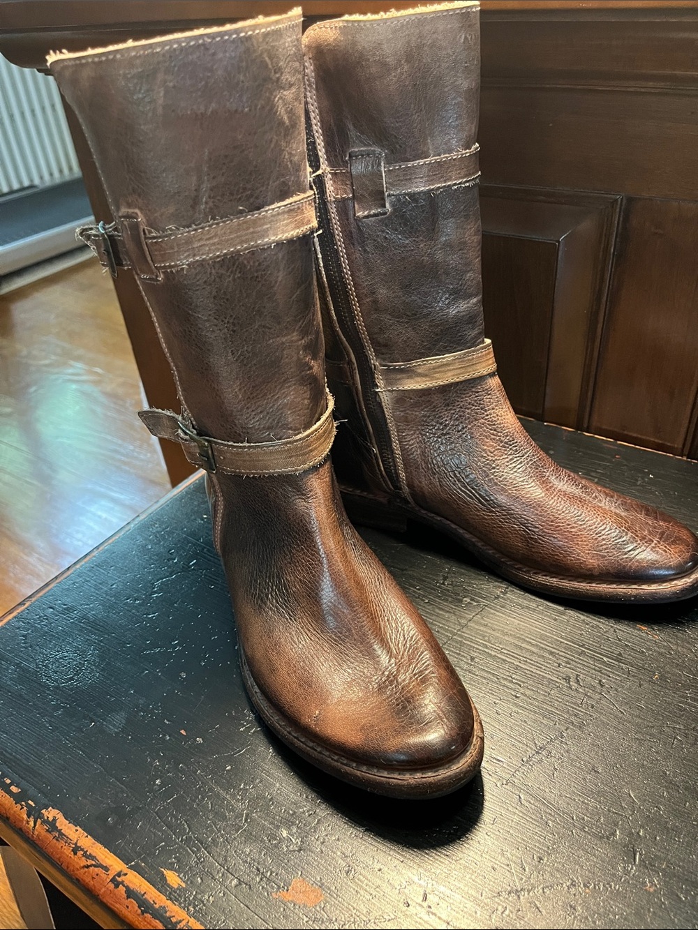 BED|STU Women’s Brown Leather Mid-Calf Buckle Boots Size 7